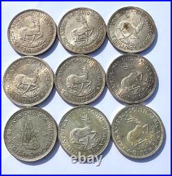 9 x SILVER High Grade South Africa 5 Shilling Coins 1947 1958 (255g) BU