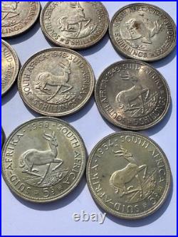 9 x SILVER High Grade South Africa 5 Shilling Coins 1947 1958 (255g) BU