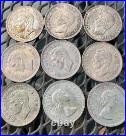 9 x SILVER High Grade South Africa 5 Shilling Coins 1947 1958 (255g) BU