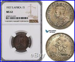 AE977, South Africa, George V, 1 Shilling 1927, Pretoria, Silver, NGC MS62, Rare