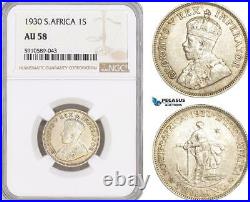 AF804, South Africa (Union) George V, Shilling 1930, Pretoria, Silver, NGC AU58
