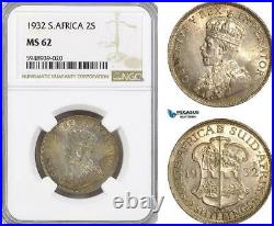 AG624, South Africa, George V, 2 Shillings 1932, Silver, NGC MS62