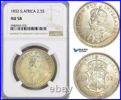 AG625, South Africa, George V, 2.5 Shillings 1932, Pretoria, Silver, NGC AU58