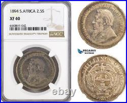 AH14, South Africa (ZAR) 2 1/2 Shillings 1894, Pretoria Mint, Silver, NGC XF40