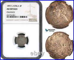 AH484, South Africa, ZAR, Threepence (3 Pence) 1893, Silver, NGC AU Det