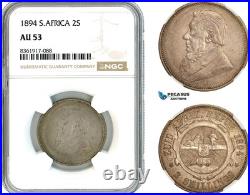 AK663, South Africa, ZAR, 2 Shillings 1894, Pretoria Mint, Silver, NGC AU53