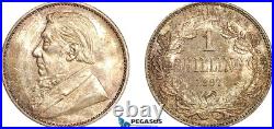 AL007, South Africa (ZAR) 1 Shilling 1897, Pretoria Mint, Silver, Cleaned, UNC