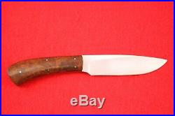 ARNO BERNARD JR. CUSTOM FIXED BLADE KNIFE, MAPLE BURL HANDLE, WithSHEATH, MINT