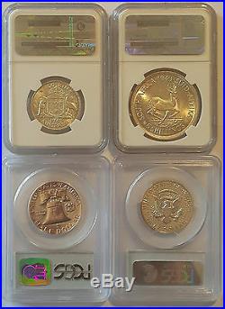 AUSTRALIA SOUTH AFRICA USA / Lot of 4 Slabbed Coins by PCGS & NGC