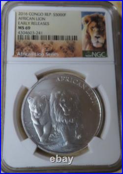 Africa Congo 2016 5000 Francs 1 Ounce 999 Silver African Lion Coin Ngc Ms69