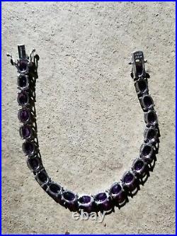 African Amethyst 8x6mm Oval Gemstone Tennis Bracelet, 925 Sterling Silver, 7.5