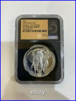 BIG 5 2019 S. Africa S5R 1oz Silver Elephant PF70 Ultra Cameo NGC FIRST RELEASES