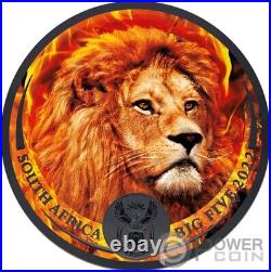 BURNING LION Black Ruthenium Big 5 II 1 Oz Silver Coin 5 Rand South Africa 2022