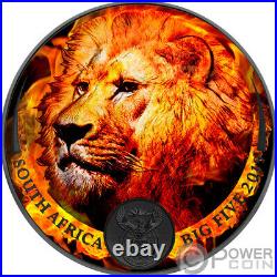 BURNING LION Ruthenium Big Five 1 Oz Silver Coin 5 Rand South Africa 2019