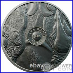 BURNING RHINO Ruthenium Big Five 1 Oz Silver Coin 5 Rand South Africa 2020