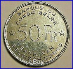 == Belgisch Congo 50 Francs Congo belge 1944 Éléphant Argent KM# 27 === Rare