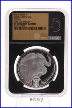 Big 5 Buffalo NGC Proof 70 South-Africa-Mint First Day of Issue Ultra Cameo 2023