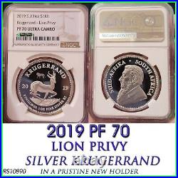 Big 5 Lion Privy 2019 Silver Krugerrand Pf70 Ngc South Africa 1 Rand Proof R1