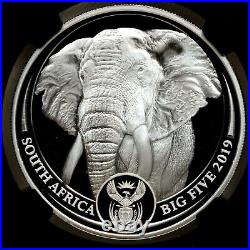 Big Five Tumi Tsehlo 2019 S. Africa Elephant PF70 Ultra Cameo. 999 Silver Coin