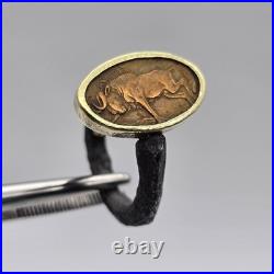 Bob Ebendorf South Africa Wildebeest Coin 14k Gold, Silver, Iron Ring 6.25