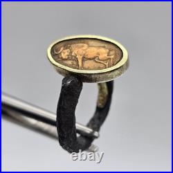 Bob Ebendorf South Africa Wildebeest Coin 14k Gold, Silver, Iron Ring 6.25