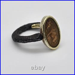 Bob Ebendorf South Africa Wildebeest Coin 14k Gold, Silver, Iron Ring 6.25