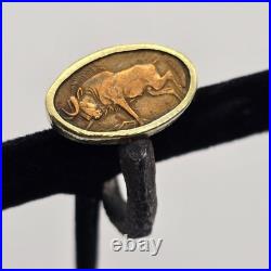 Bob Ebendorf South Africa Wildebeest Coin 14k Gold, Silver, Iron Ring 6.25