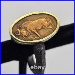 Bob Ebendorf South Africa Wildebeest Coin 14k Gold, Silver, Iron Ring 6.25