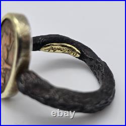 Bob Ebendorf South Africa Wildebeest Coin 14k Gold, Silver, Iron Ring 6.25