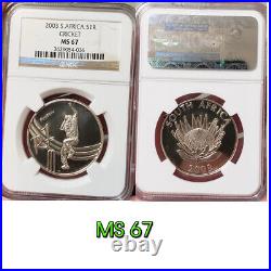 CRICKET 2003 South Africa SILVER 1 RAND R1 NGC MS67 BU BRILLIANT UNCIRCULATED