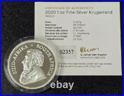 Consecutive SNs 2020 South Africa 1oz Silver Proof Krugerrands with OGP & COA