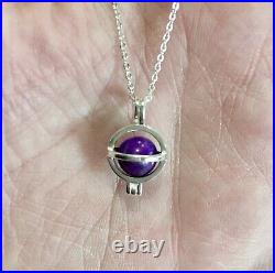 Cute genuine natural untreated Sugilite 8mm ball sterling silver cage pendant