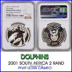 Dolphins 2001 South Africa Silver 2 Rand Ngc Pf69 R2 Proof Marine Series #1-002
