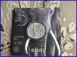 ELEPHANT SOUTH AFRICA BIG FIVE 2019 5 Rand 1 oz BU Silver Coin
