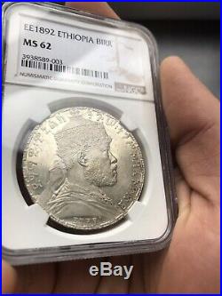 ETHIOPIA silver Birr EE1892 (1900) KM 19 NGC MS62 was sold as PROOF very RARE