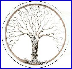 Fair Trade South African Upcycled Bike Wheel Sculpture Tree of Life 32cm Silver