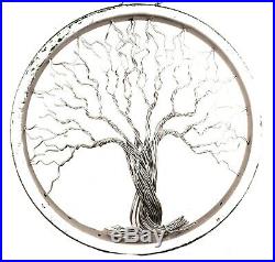 Fair Trade South African Upcycled Bike Wheel Sculpture Tree of Life 32cm Silver