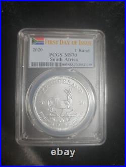 First Day Issue. 2020 Krugerrand 1 OZ Silver Coin PCGS MS70 South African