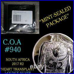 HEART TRANSPLANT 2017 South Africa Silver Proof 2 RAND SEALED UNOPENED R2 1 oz
