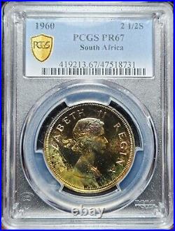 Insane Toned Proof Silver 1960 South Africa 2 1/2 Shillings PCGS PR67