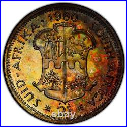 Insane Toned Proof Silver 1960 South Africa 2 Shillings PCGS PR67