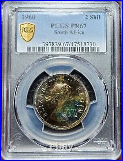 Insane Toned Proof Silver 1960 South Africa 2 Shillings PCGS PR67