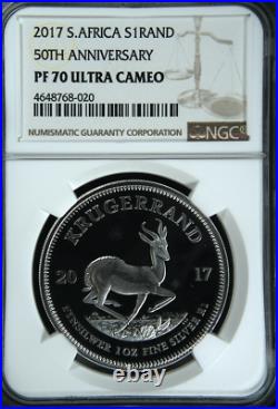 KRUGERRAND 2017 S. AFRICA 50th ANNIV PROOF S1RAND SILVER COIN NGC PF70 UC OGP