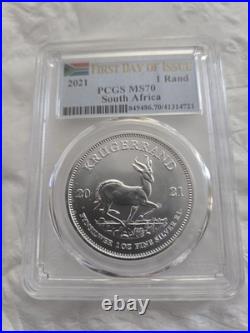 Krugerrand 2021 South Africa 1 Rand Silver PCGS MS70 First Day of Issue