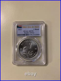 Krugerrand 2021 South Africa 1 Rand Silver PCGS MS70 First Day of Issue