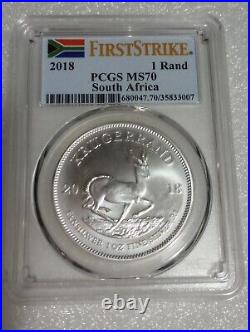 Krugerrand MS70 First Strike 2018 South Africa 1 Rand PCGS Silver Coin