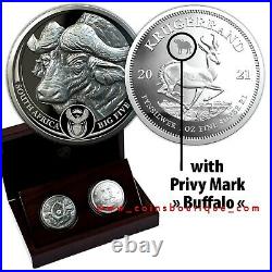 Krugerrand and Buffalo 2 silver proof coin set South Africa 2021