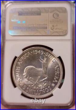 Large Crown 1949 Silver 5 Shillings Ms 63 Ngc South Africa 5s George VI Ms63