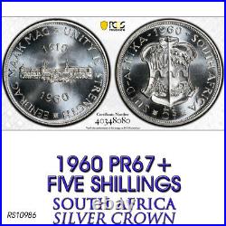 Large Crown 1960 Silver 5 Shillings Pr67+ Pcgs South Africa 5s Proof