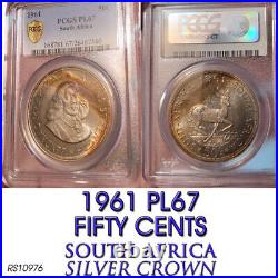 Large Crown 1961 Silver 50 Cents Pl67 Pcgs South Africa 50c Prooflike